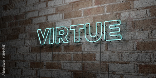 Fotografija VIRTUE - Glowing Neon Sign on stonework wall - 3D rendered royalty free stock illustration