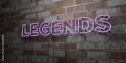 LEGENDS - Glowing Neon Sign on stonework wall - 3D rendered royalty free stock illustration.  Can be used for online banner ads and direct mailers.. photo