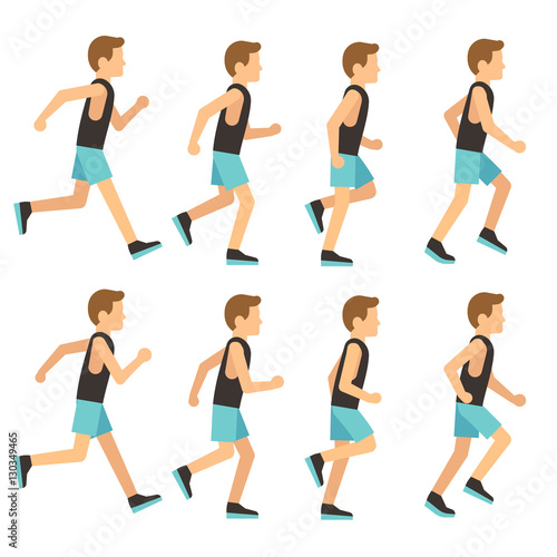 Running athletic man in tracksuit animation frame, sprite sequence vector illustration