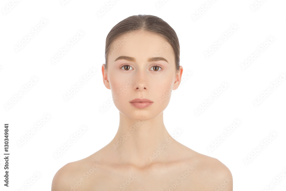 Woman with a natural beauty makeup look - isolated over a white background Woman with a natural beauty makeup look - isolated over a white background