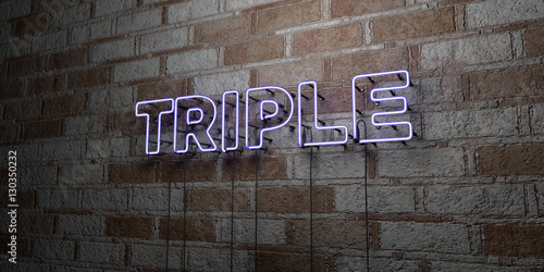 TRIPLE - Glowing Neon Sign on stonework wall - 3D rendered royalty free stock illustration.  Can be used for online banner ads and direct mailers..