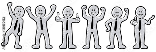 Set: Motivierte und erfolgreiche Business-Strichmännchen / Grau, Graue / Gezeichnet, Handgezeichnet, Zeichnung, Schraffiert / Design, Vektor, Freigestellt