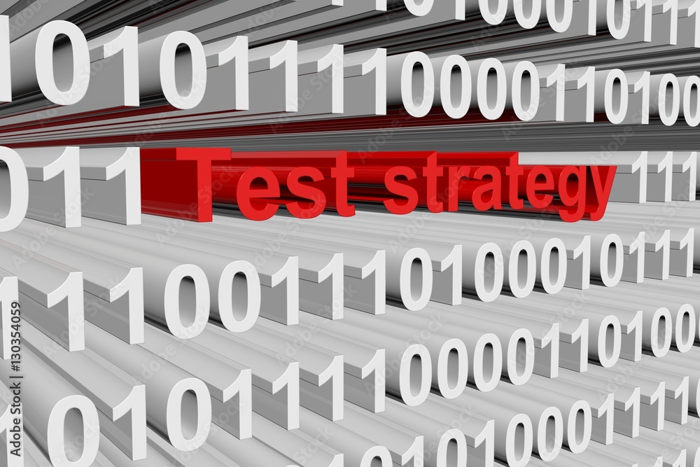 Test strategy in the form of binary code, 3D illustration