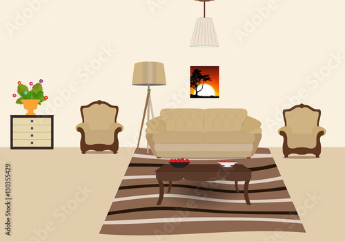 The room furnished with furniture. Modern Flat style Vector Illu