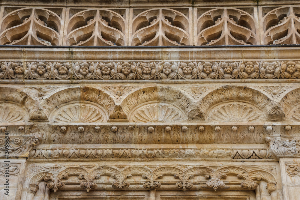 Gothic details of the facade of medieval building in Orleans, Fr