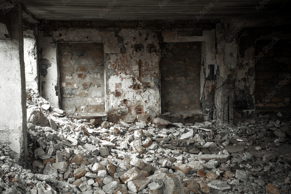 Fototapeta premium the ruins of the destroyed building