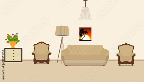 The room furnished with furniture. Modern Flat style Vector Illu