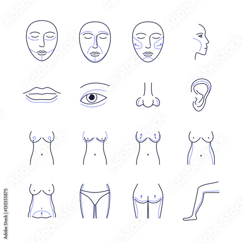 Plastic Surgery Icons Thin Line Set. Vector