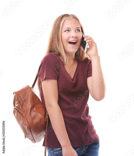 Beautiful teenager talking ...