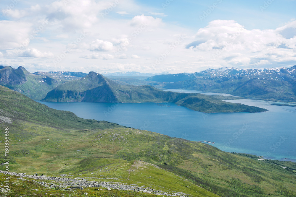 Panoramic View from Husfjellet Mountain on Senja Island