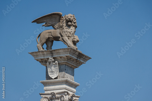Winged Venetian lion in the historic center of Udine, Italy
