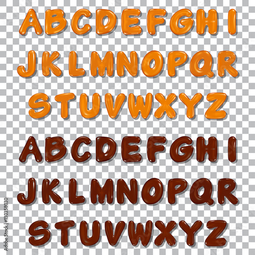 Vector melted caramel and chocolate sauce alphabet