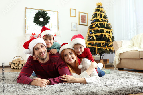 Happy family in living room...