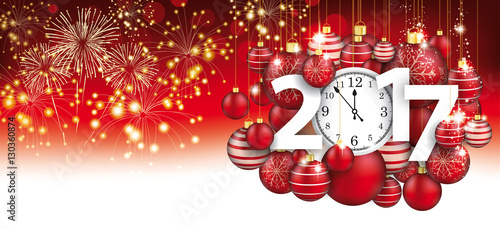 Hanging Red Baubles Christmas Clock 2017 Header Fireworks