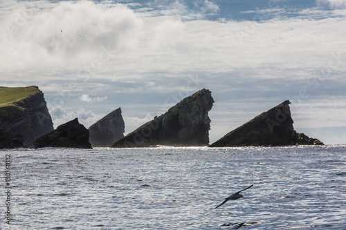 Rock formation known as Gada's Stack on Foula Island, Shetlands, Scotland  photo