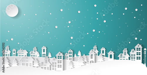 paper art Winter Snow Urban Countryside Landscape City Village w