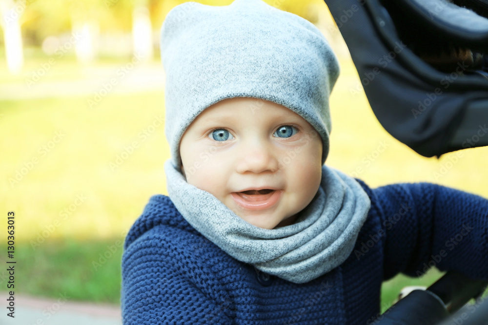 Close up view of cute little baby outdoors Close up view of cute little baby outdoors