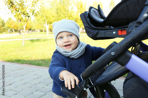Cute little baby near strol...