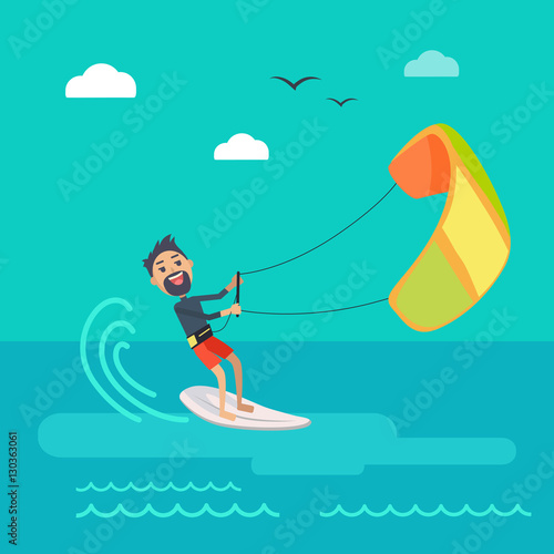 Kitesurfing Vector Concept in Flat Design  
