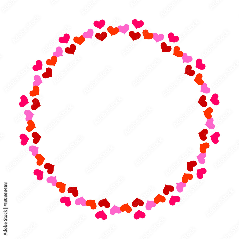 Romantic round frame with small red hearts on white background. Romantic round frame with small red hearts on white background.