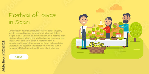 Festival of Olives in Spain Web Banner. Flat Style
