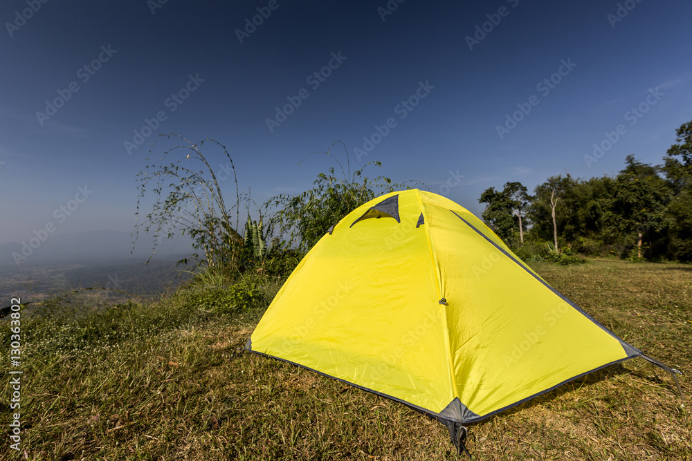 Camping in high mountains blue sky.Thailand

