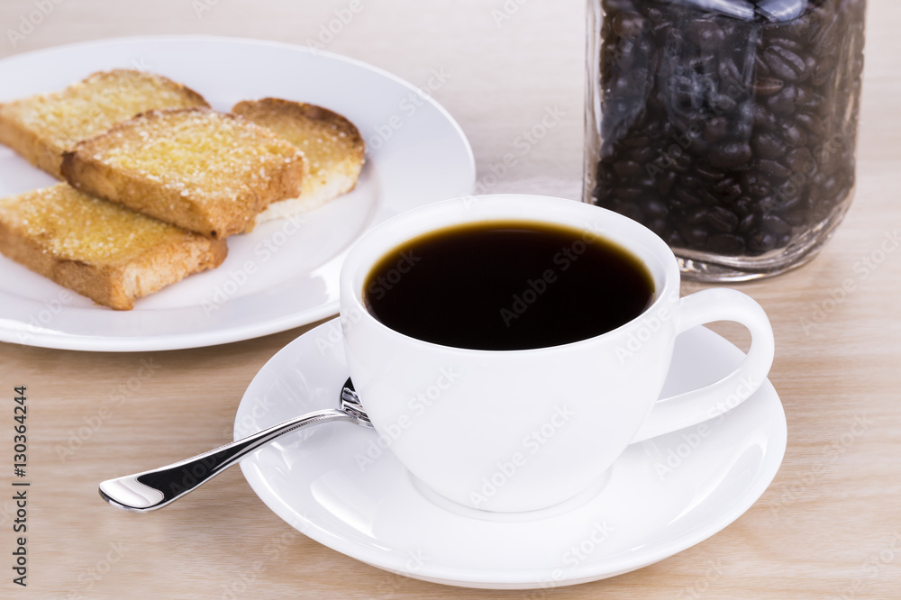 Coffee and bread in the morning breakfast Coffee and bread in the morning breakfast