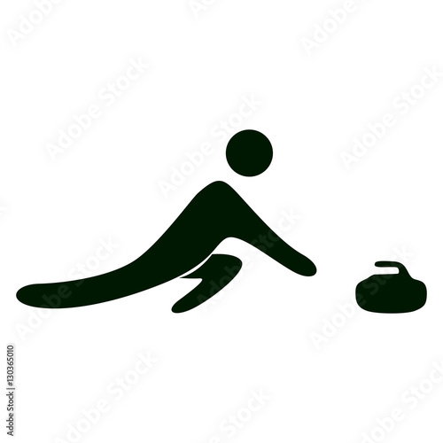 Isolated curling sport icon. Black figure of an athlet on white background. Person with rock.