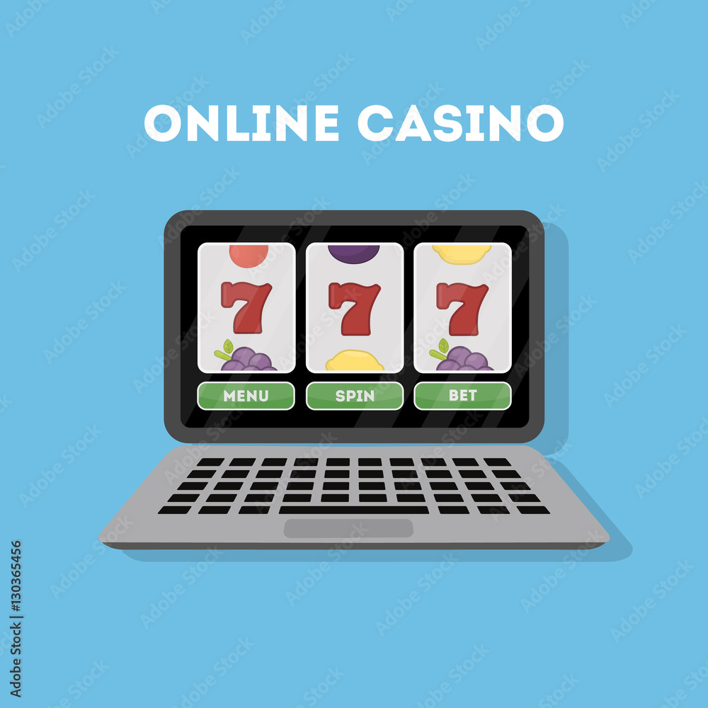 Online casino in the laptop. Device with gambling game. Gaming addiction. Online casino in the laptop. Device with gambling game. Gaming addiction.