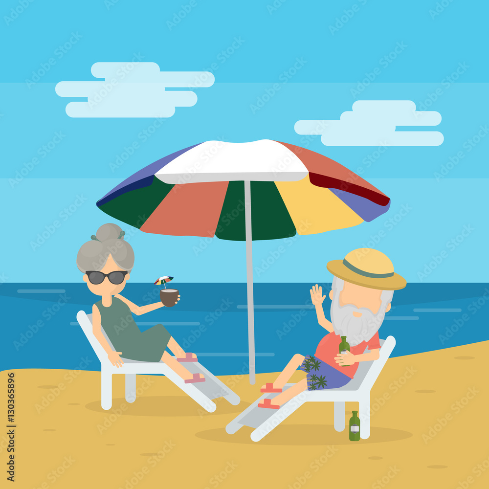 Elders relaxing on vacation. Traveling for retirement people. Happy grandpa and grandma. Lying on the beach. Elders relaxing on vacation. Traveling for retirement people. Happy grandpa and grandma. Lying on the beach.