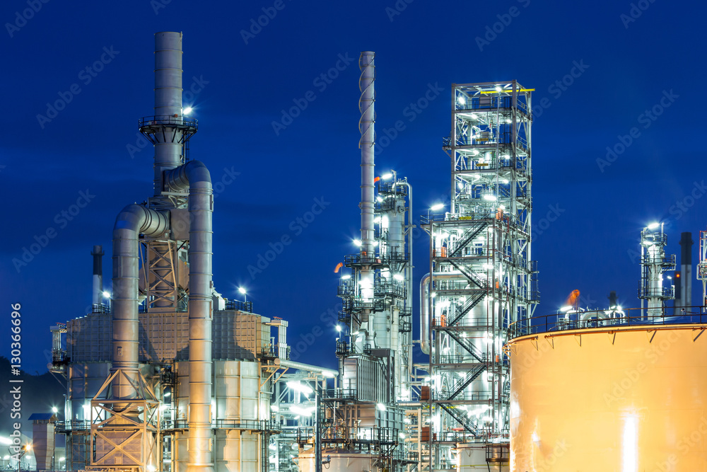 Petrochemical plant, oil refinery factory with Twilight
