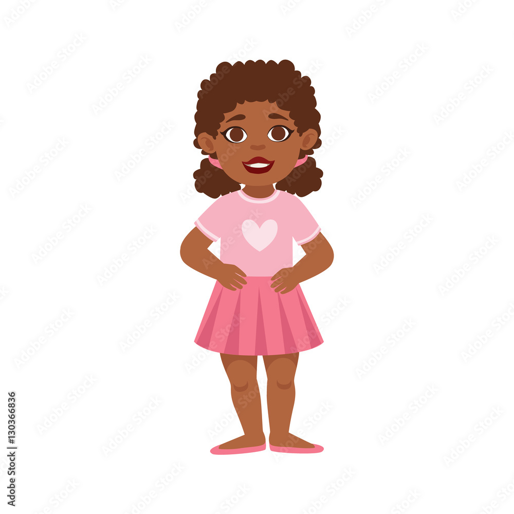 Black Kid Girl Standing Smiling, Part Of Growing Stages With Kids In Different Age Vector Set Black Kid Girl Standing Smiling, Part Of Growing Stages With Kids In Different Age Vector Set
