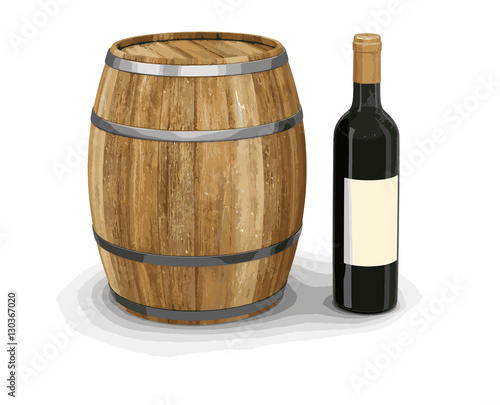wine barrel and bottle. Image with clipping path