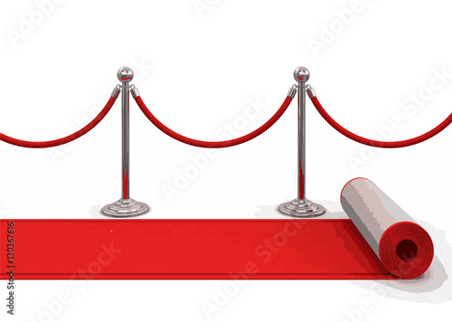 Red Carpet and stanchions. Image with clipping path