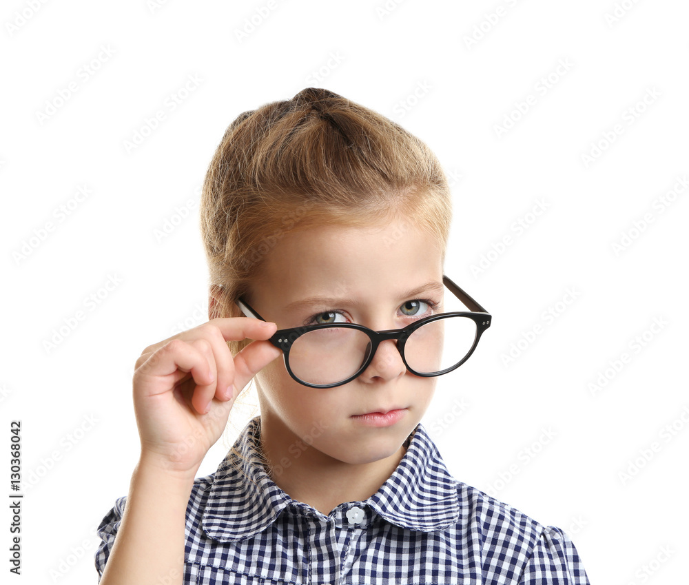 Funny little girl with glasses on white background Funny little girl with glasses on white background