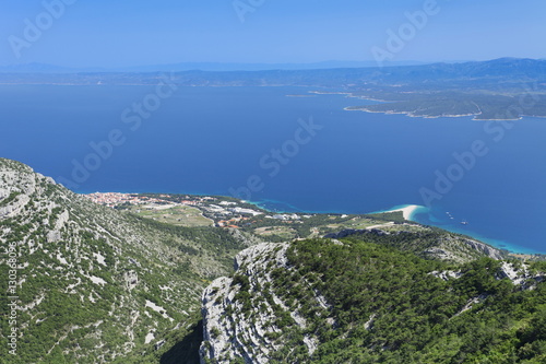 View from Vidova Gora to Bol, Zlatni Rat beach and Hvar Island, Brac island, Dalmatia, Croatia  photo