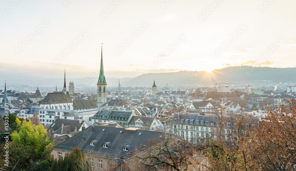 Zürich Stadtansicht im Winter