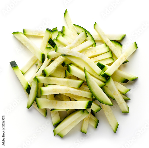 Heap of sliced zucchini isolated on white, from above