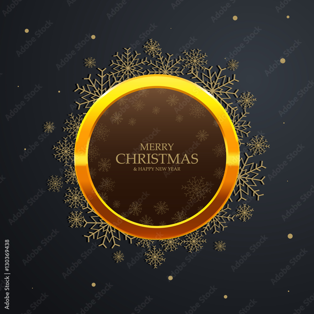 Shiny Christmas round frame with golden snowflakes and place for text