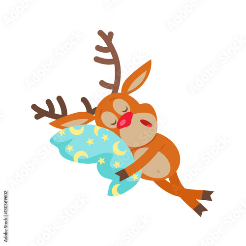 Deer Sleeping on Pillow Isolated. Reindeer Sleeps