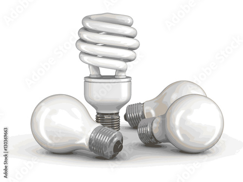 Energy Saving Light Bulb and incandescent lamps. Image with clipping path