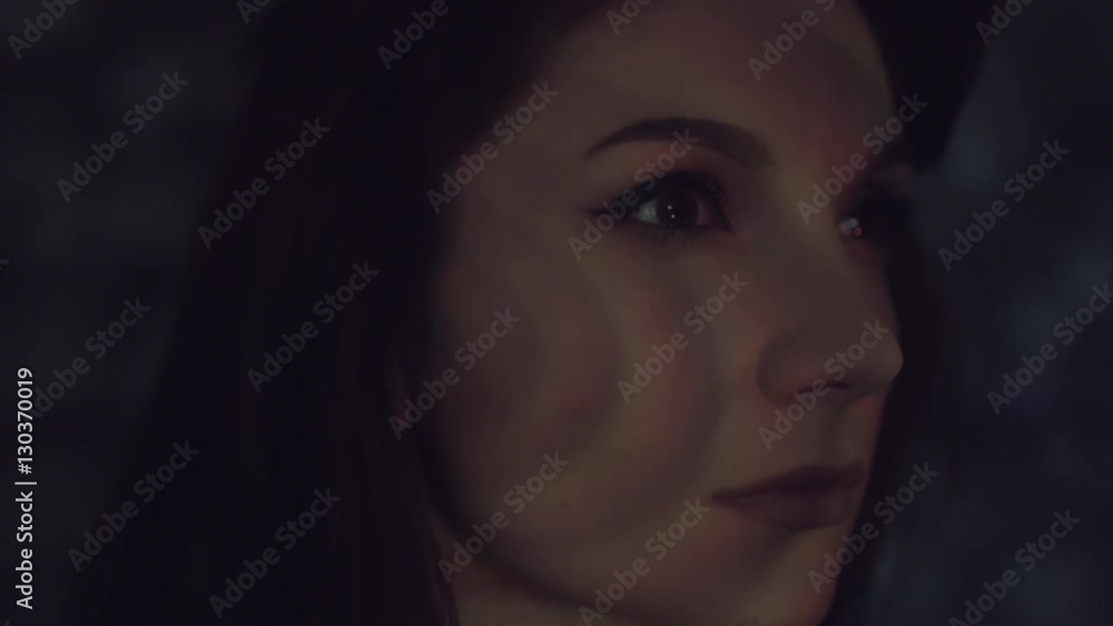 4k Abstract Shot of a Woman Face with Projector Reflection of red Stripes 4k Abstract Shot of a Woman Face with Projector Reflection of red Stripes