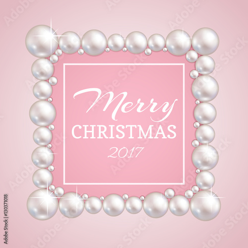 Christmas pearl frame. Vector fashion pearls border for wedding, anniversary or invitation