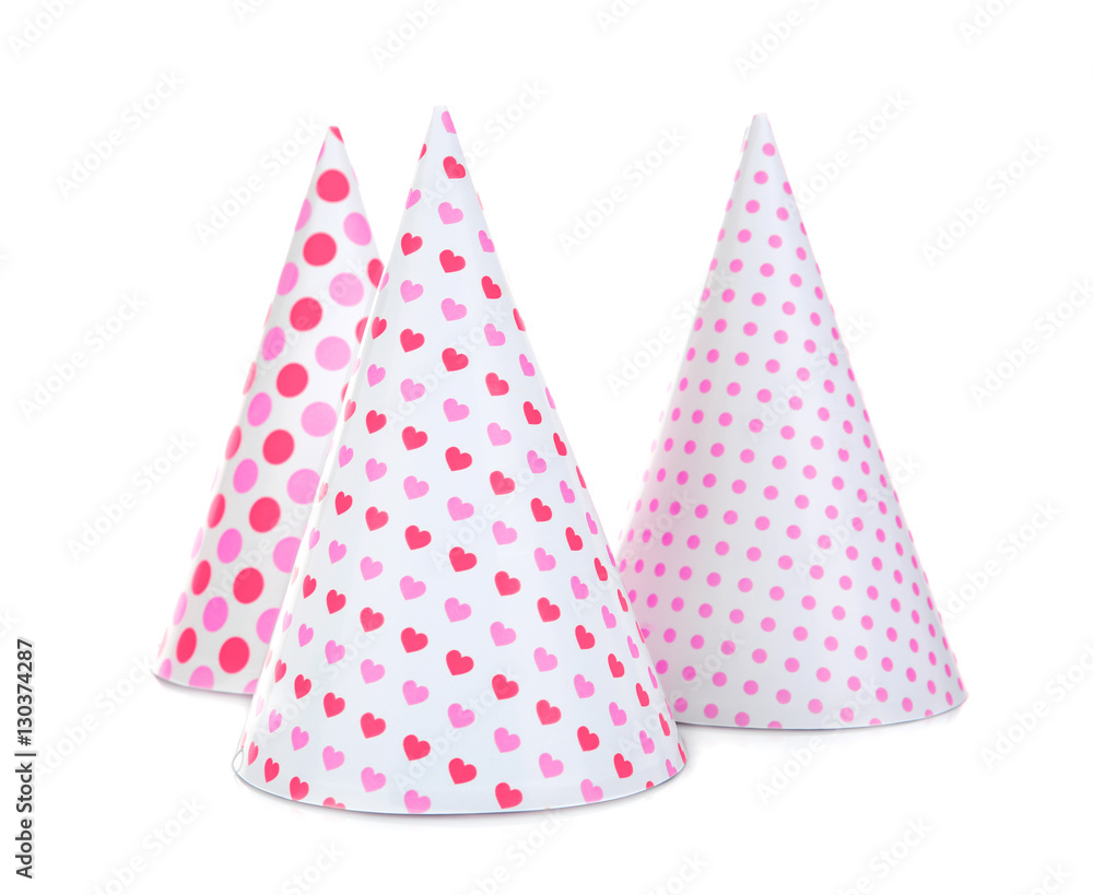 Party hats on white background