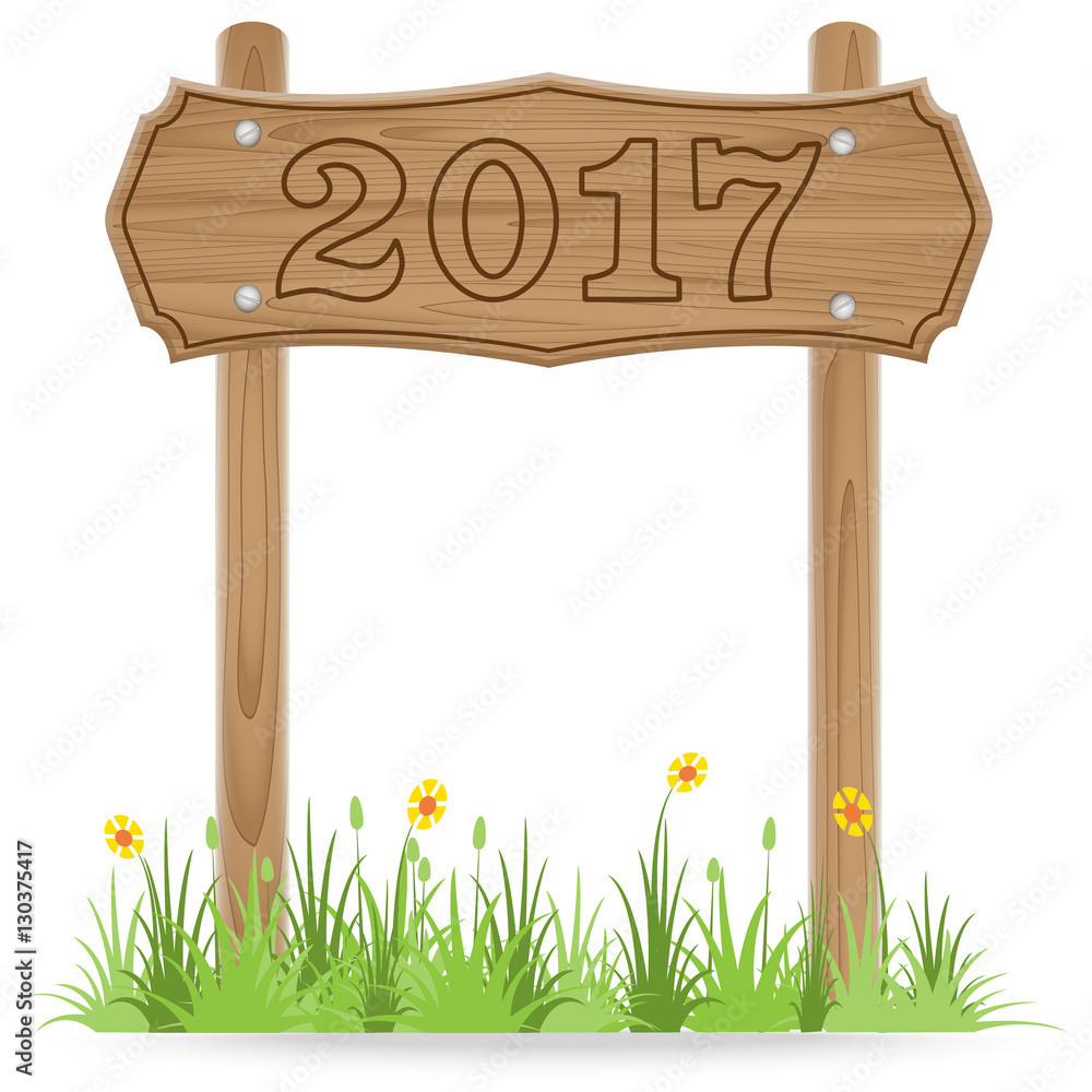 Number 2017 on Wooden signpost Number 2017 on Wooden signpost