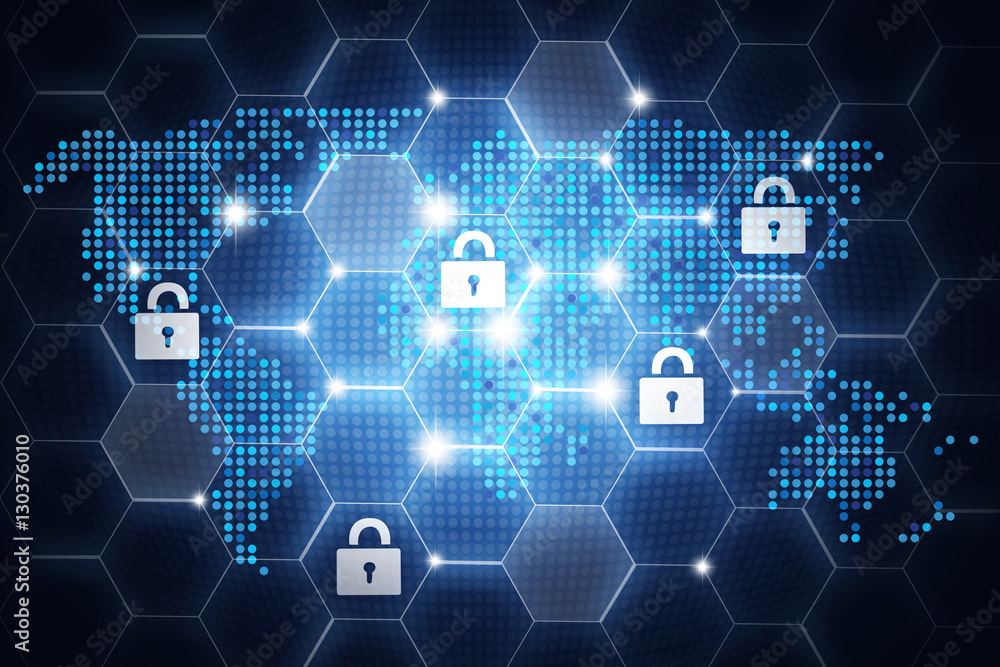 Digital online security design, concept with padlock icons aroun Digital online security design, concept with padlock icons aroun