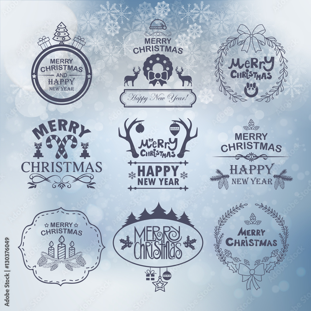 Set label Christmas And New Year Decoration Of Calligraphic And Typographic Design. Symbols And Icons Elements Set label Christmas And New Year Decoration Of Calligraphic And Typographic Design. Symbols And Icons Elements