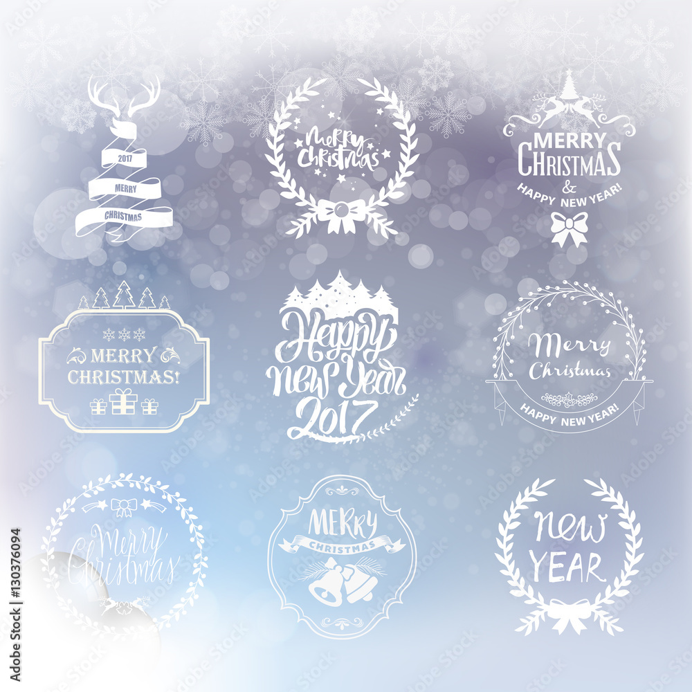 Set label Christmas And New Year Decoration Of Calligraphic And Typographic Design. Symbols And Icons Elements