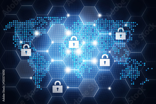 Digital online security design, concept with padlock icons aroun