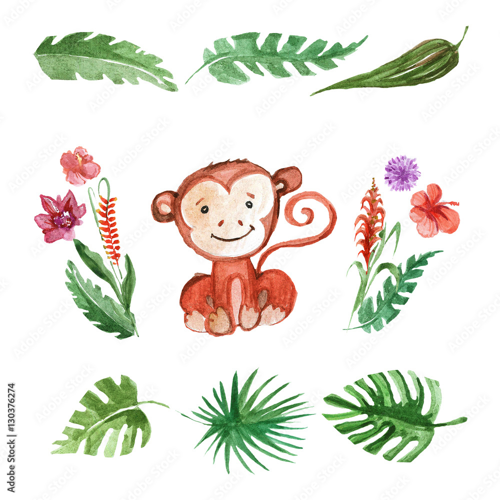 Naklejka premium Cute baby monkey Animal for kindergarten, nursery, children clothing, pattern